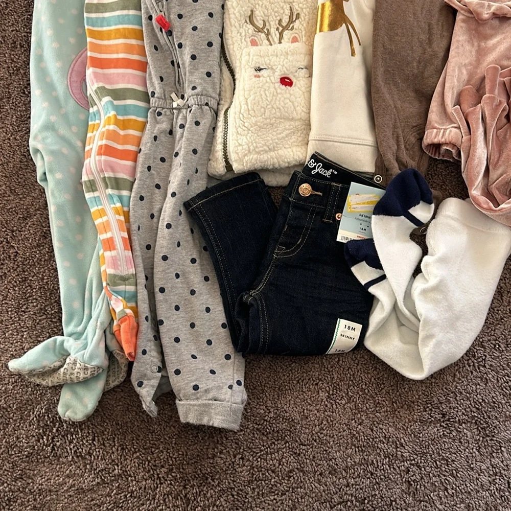 Babygirl 18m fall & winter footie romper dress sweater pants bundle!!